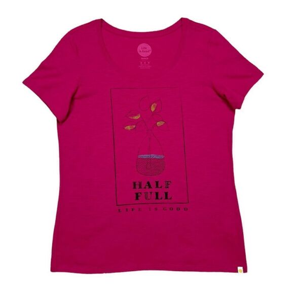 Life Is Good Tops - Life Is Good Pink Half Full Flower‎ Vase Short Sleeve T-Shirt Size Medium NEW